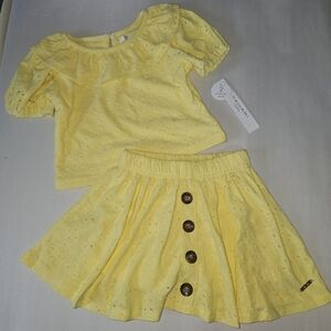 Tahari Girl 3T Skirt Set 2 Piece Dress Up Cottage‎ Core Sunny Yellow NEW